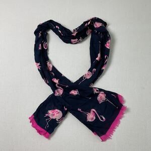 Tropical Fashion Scarf Dark Blue and Flamingo Lightweight Fringed Womens 71 X 24